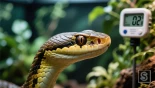 Slang in terrarium met temperatuur- en vochtigheidsmeter