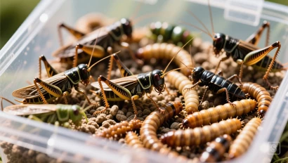 Diverse reptieleninsecten in een kweekbak