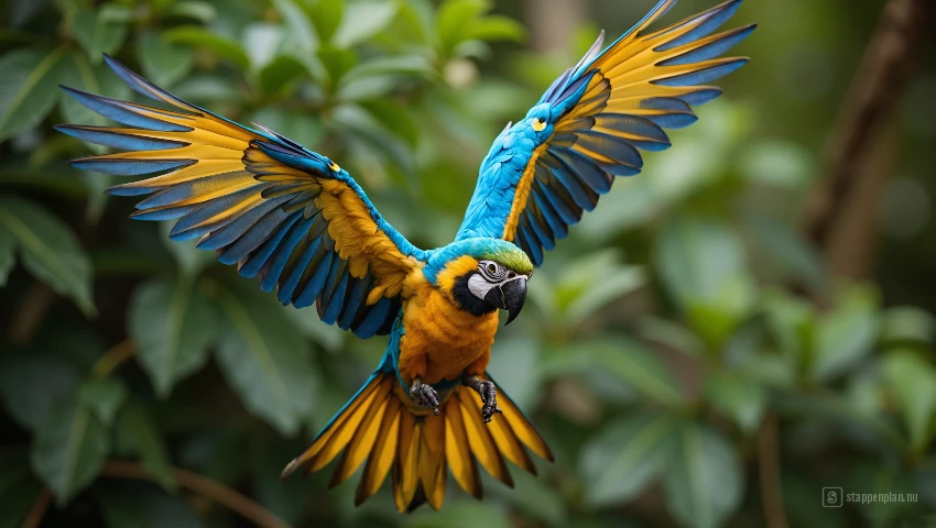 Papegaai met uitgespreide vleugels