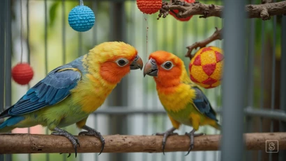 Vogel speelt in een kooi