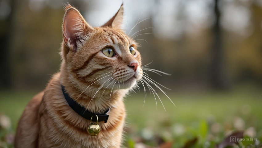 Kat met een bel om vogels te beschermen.