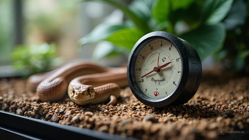 Hygrometer in een slangenterrarium met een vochtigheidsgraad van 60%.