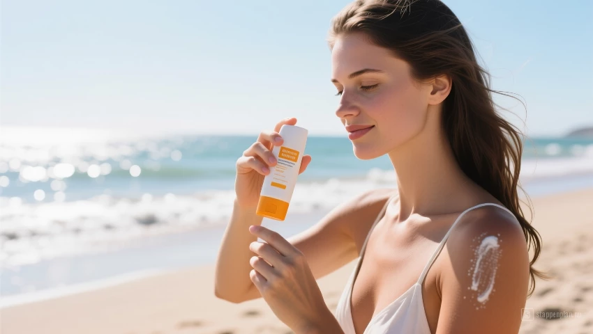 Strandscene met zonnebrand