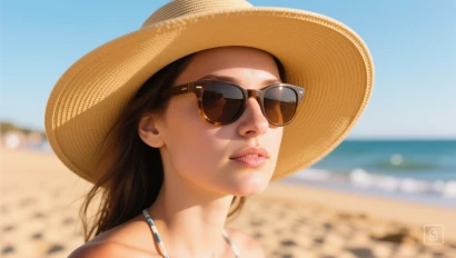 Persoon beschermt zich tegen de zon op het strand.