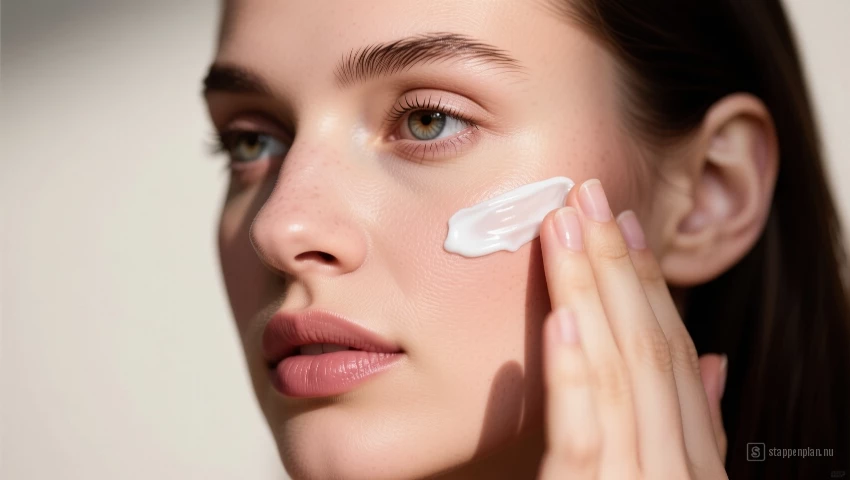 Vrouw brengt moisturizer aan op haar gezicht.