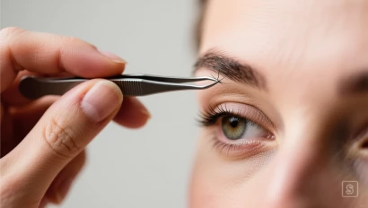 Hand epileert individuele wenkbrauwhaar.