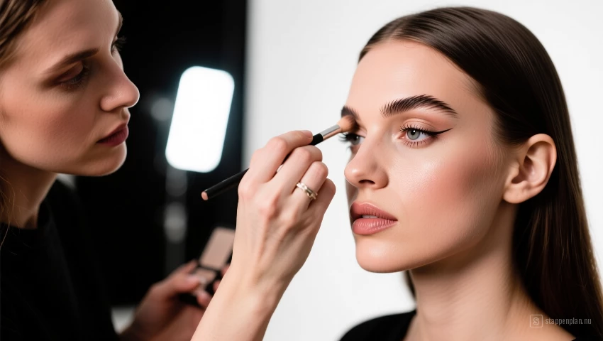 Make-up artist brengt highlighter aan