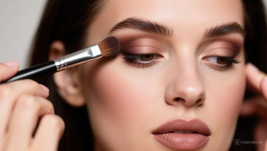 Vrouw brengt medium tint aan met blending kwast