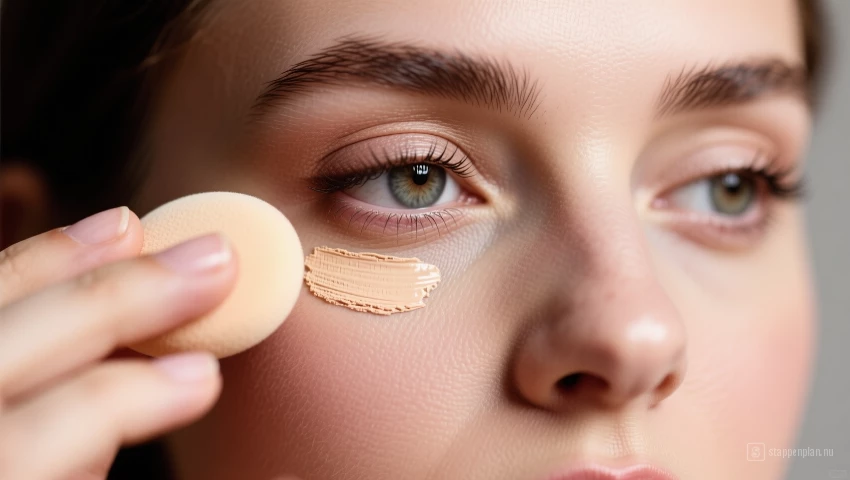 Vrouw blendt concealer met een spons