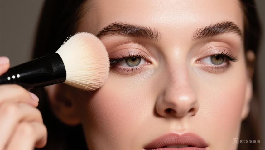 Vrouw brengt setting powder aan