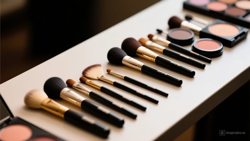 Collectie make-up kwasten, inclusief een schuine kwast.