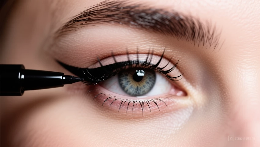 Zwarte eyeliner en een vrouwenoog met een gedefinieerde wimperrand.