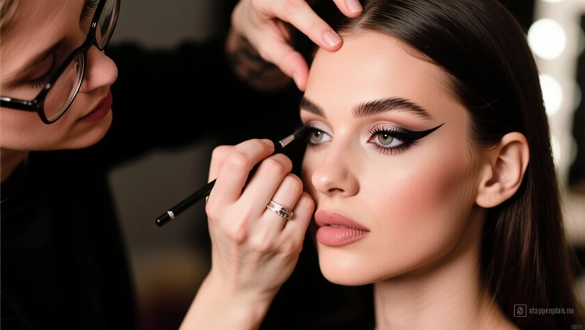 Make-up artist demonstreert hoe je winged eyeliner creëert.