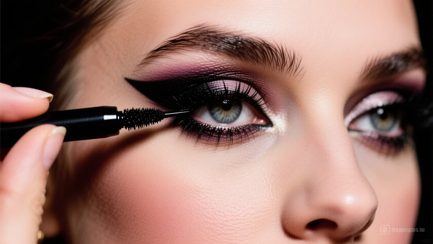 Vrouw brengt dikke zwarte eyeliner aan.