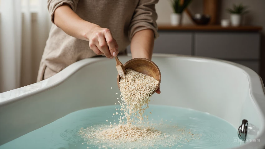Iemand giet havermout in bad