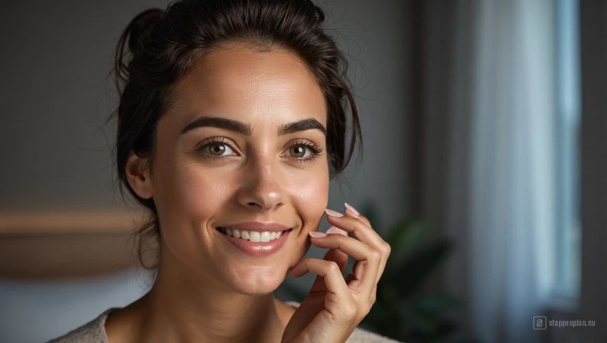 Vrouw brengt retinol serum aan op haar gezicht.