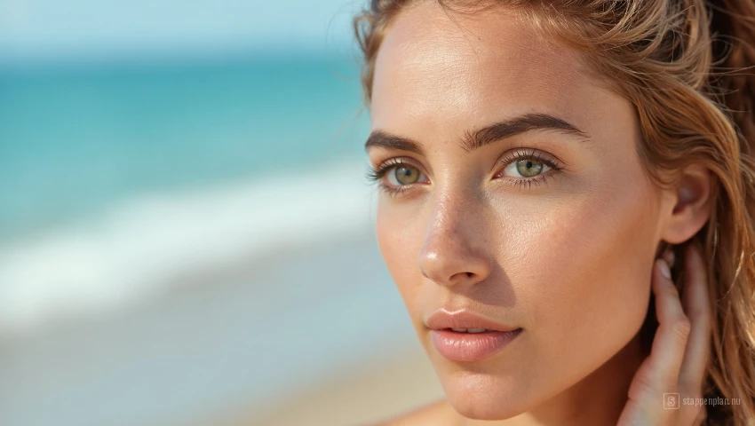 Huid beschermd door zonnebrandcrème, geen zonnebrand.