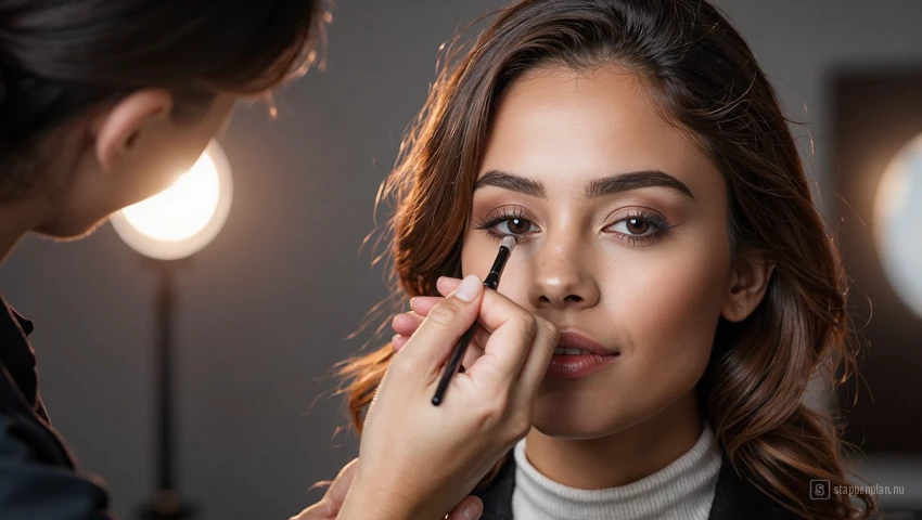Make-up artist brengt oogschaduw aan