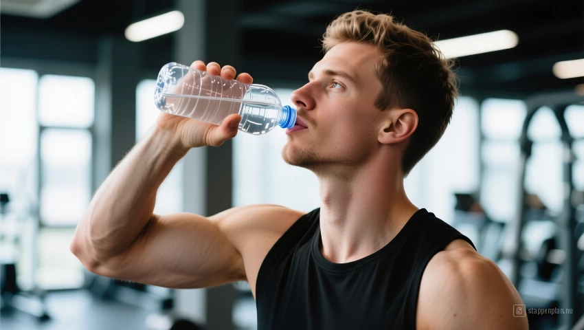 Iemand die water drinkt na het sporten.