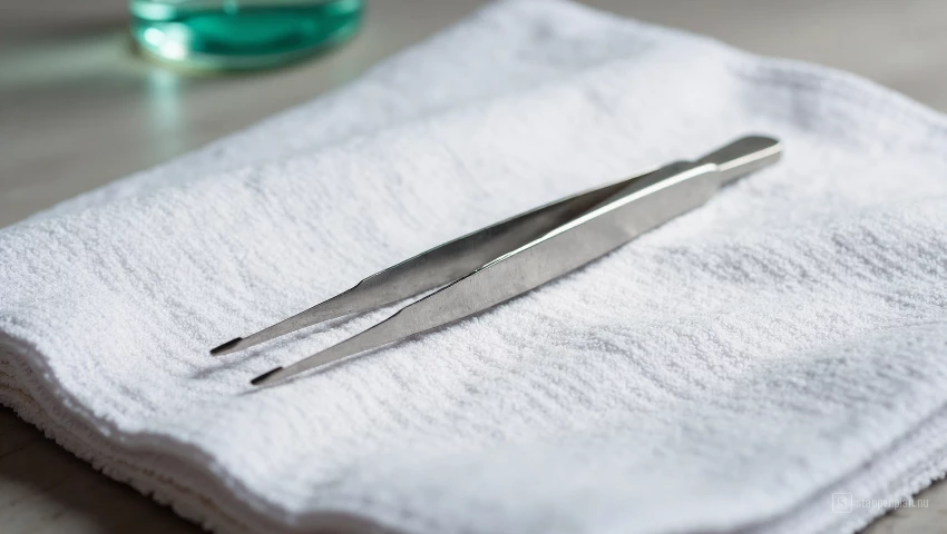 Schone, gesteriliseerde pincet op een witte handdoek.