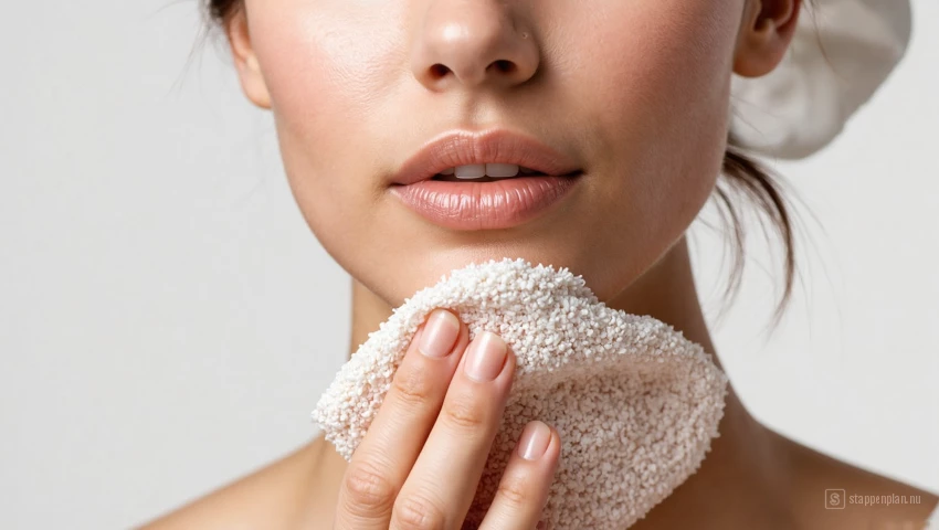 Hand brengt voorzichtig een koud wasje aan op de kin.