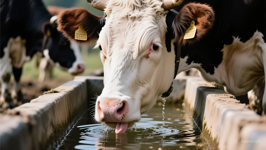 Koe drinkt water