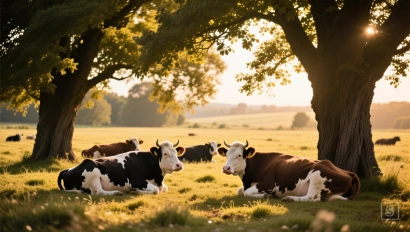 Runderen rusten onder bomen