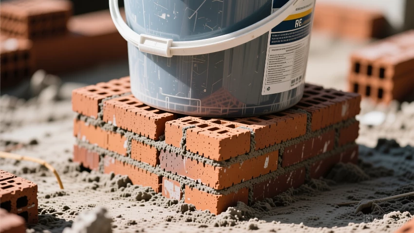 Voltooide basis van bakstenen in emmer.