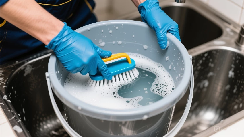 Emmer schoonmaken met borstel.