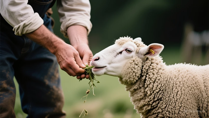 Boer laat schaap rustig los.