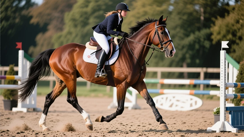 Paard wordt opgewarmd met een ontspannen draf.