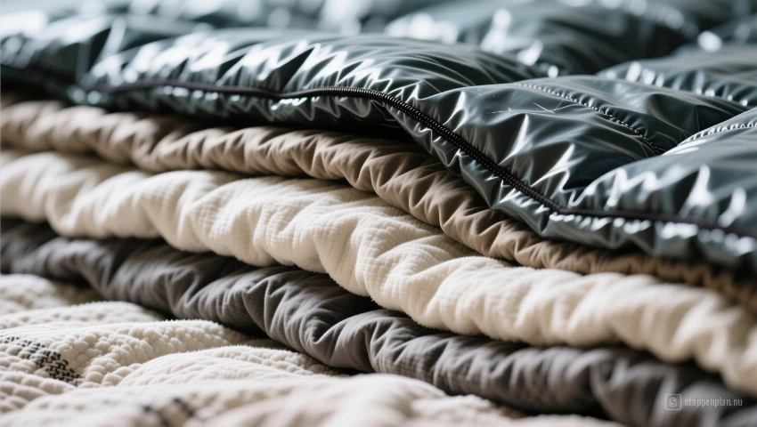 Een detail van de lagen van een onderdeken en een waterdichte deken.