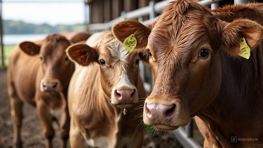 Realistische afbeelding van een boerderij met gezonde vee die profiteert van regelmatige gezondheidsmonitoring.