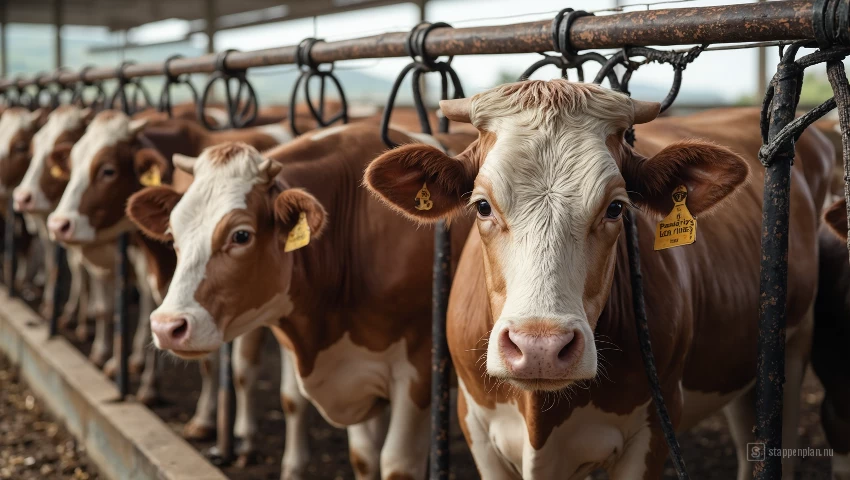 Koeien onder ventilatoren.