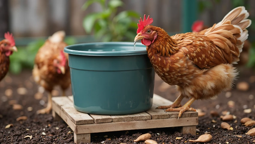 Emmer op verhoogd platform als drinkbron.