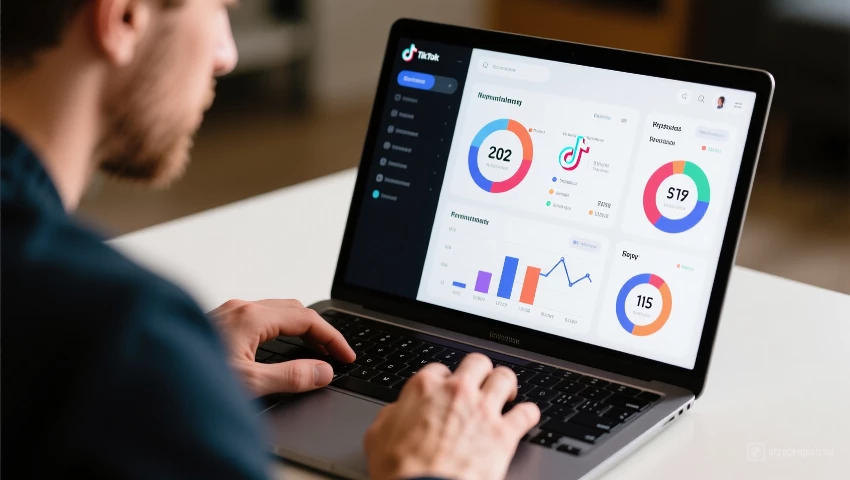 Persoon analyseert TikTok analytics.
