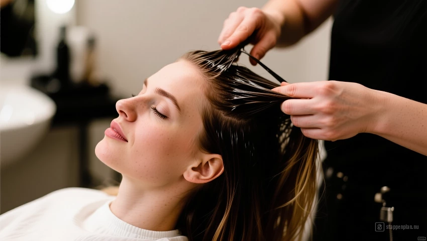 Vrouw ontspant met een hoofdmassage.