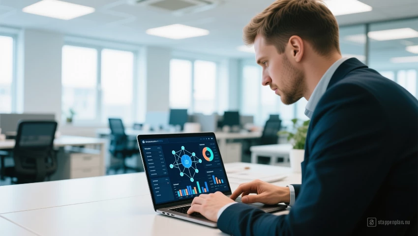 Kantoor met persoon die netwerkdata analyseert