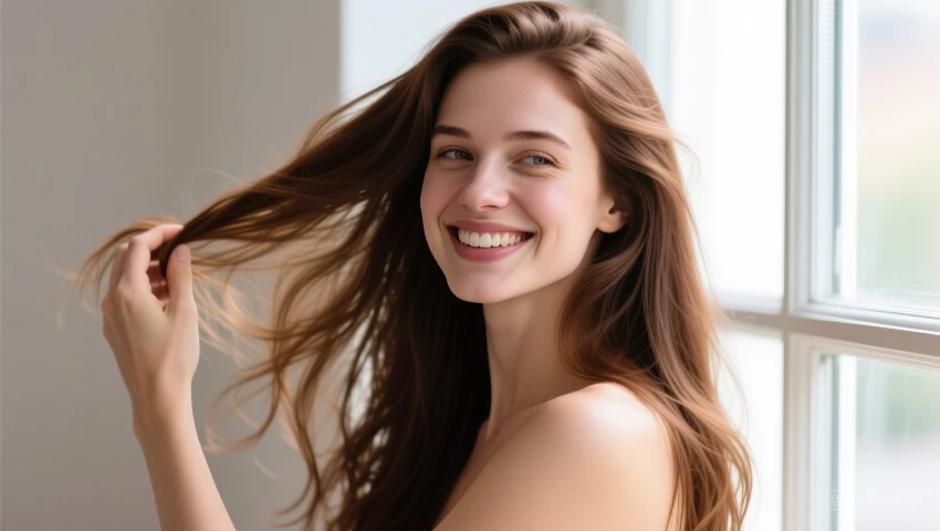 Vrouw haar aan de lucht drogen