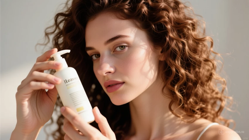 Vrouw die leave-in conditioner aanbrengt.