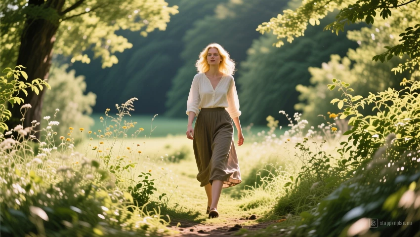 Persoon wandelt in de natuur.