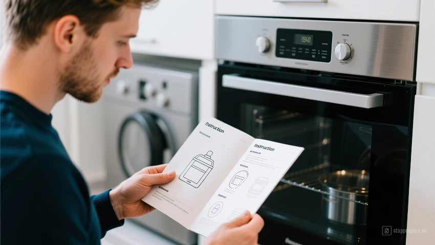 Persoon leest handleiding.