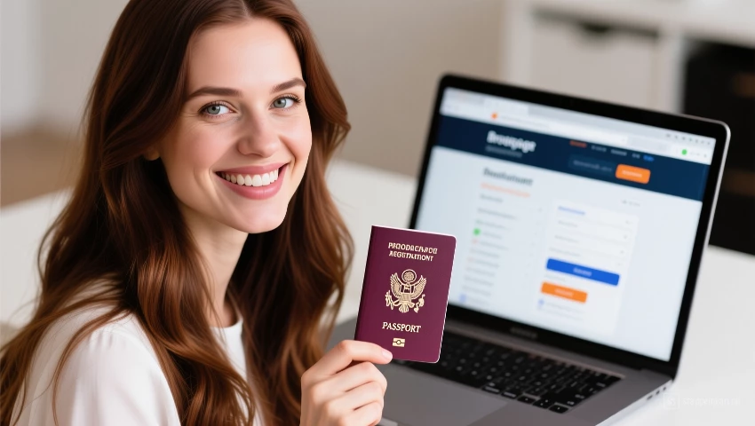 Vrouw houdt haar paspoort vast voor identificatie.