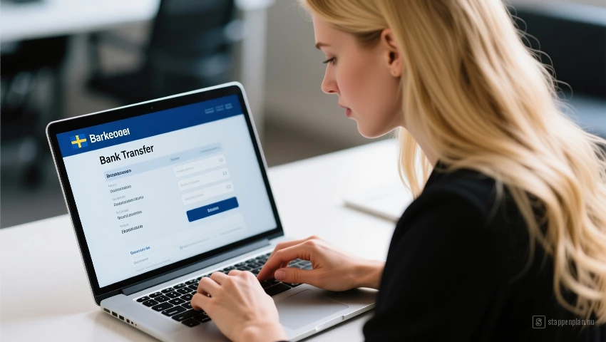 Vrouw maakt een bankoverschrijving.