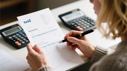 Handen met bankafschrift en rekenmachine
