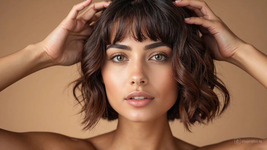 Vrouw die droogshampoo in haar haarwortels masseert.