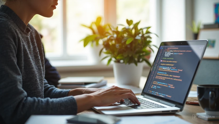 Kantoor met persoon en command prompt