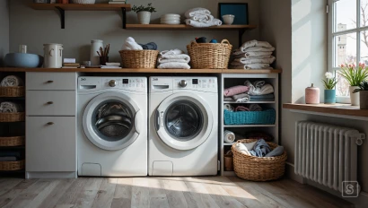 Oude droger in rommelige wasruimte.