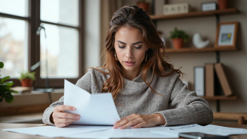 Vrouw bekijkt belastingdocumenten