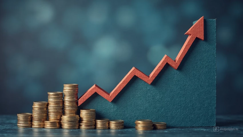 Illustratie van grafiek die groei van geld over tijd met samengestelde rente laat zien